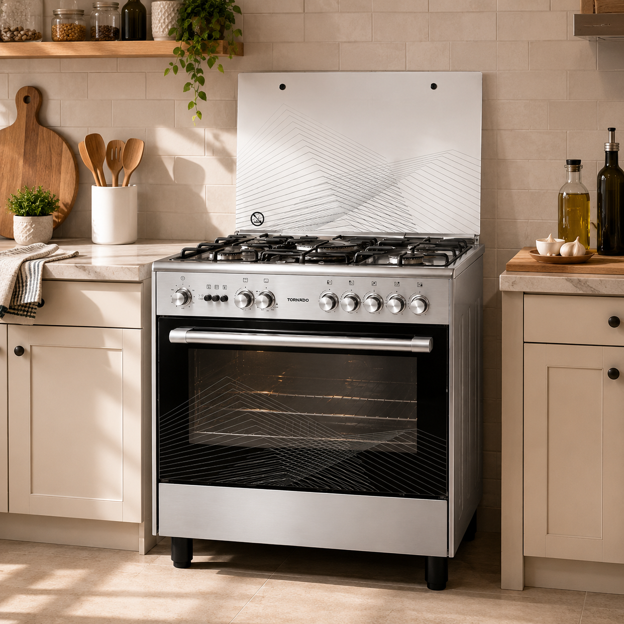 TORNADO 9T10BRC1X01SG 90×60cm Freestanding Gas Cooker | 5 Italian Sabaf Burners | Full Safety | Stainless Steel