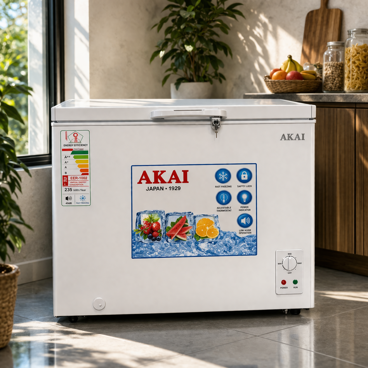 Akai 295L Chest Freezer ACF-400K – Fast Freeze, Child Lock, Manual Control, Galaxy White