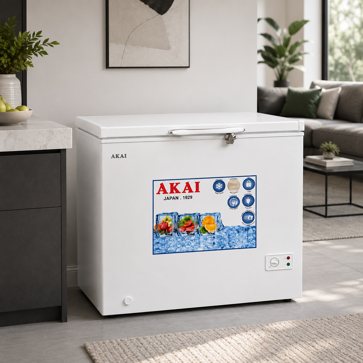 Akai ACF-600K 397L Chest Freezer | Digital Inverter Compressor | Child Lock | White
