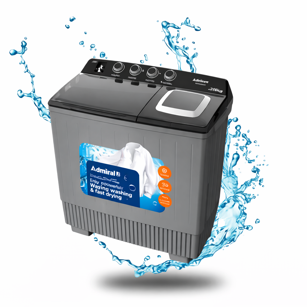 Admiral Semi Automatic Twin Tub Washing Machine ADTT26KUWCP – 26KG, 800 RPM Spin Speed, Grey