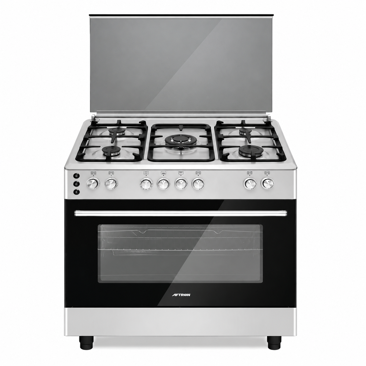 AFTRON 90×60cm Full Safety Gas Cooker | 5 Burners | Auto Ignition | Stainless Steel | AFGR9085CFSD