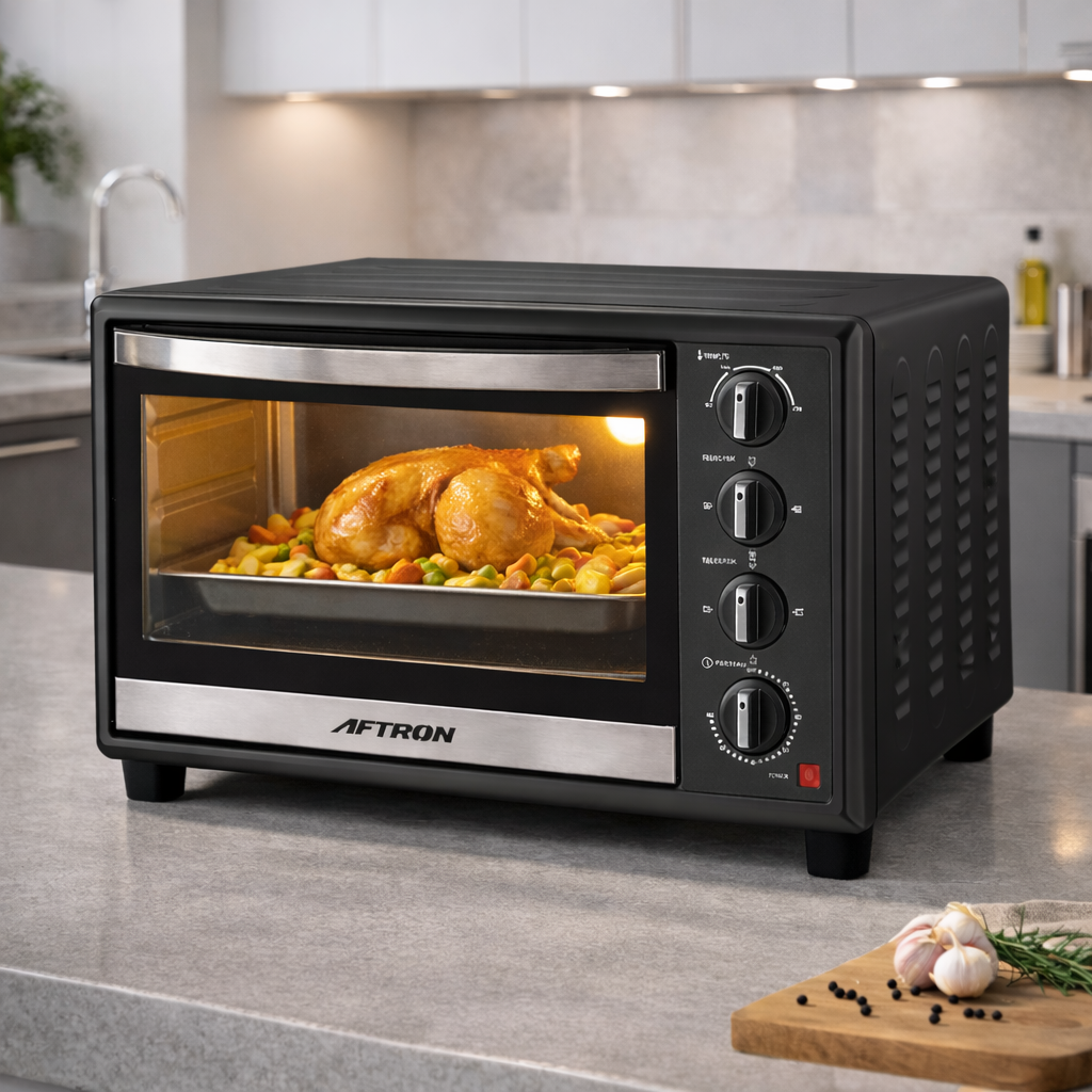 Aftron 55L Electric Oven Toaster with Rotisserie & Convection – Black | AFOT5500GRCK