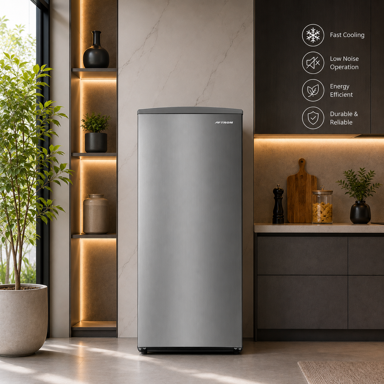AFTRON Single Door Refrigerator 230L Gross / 186L Net | Lock & Key | Silver | AFR230HS
