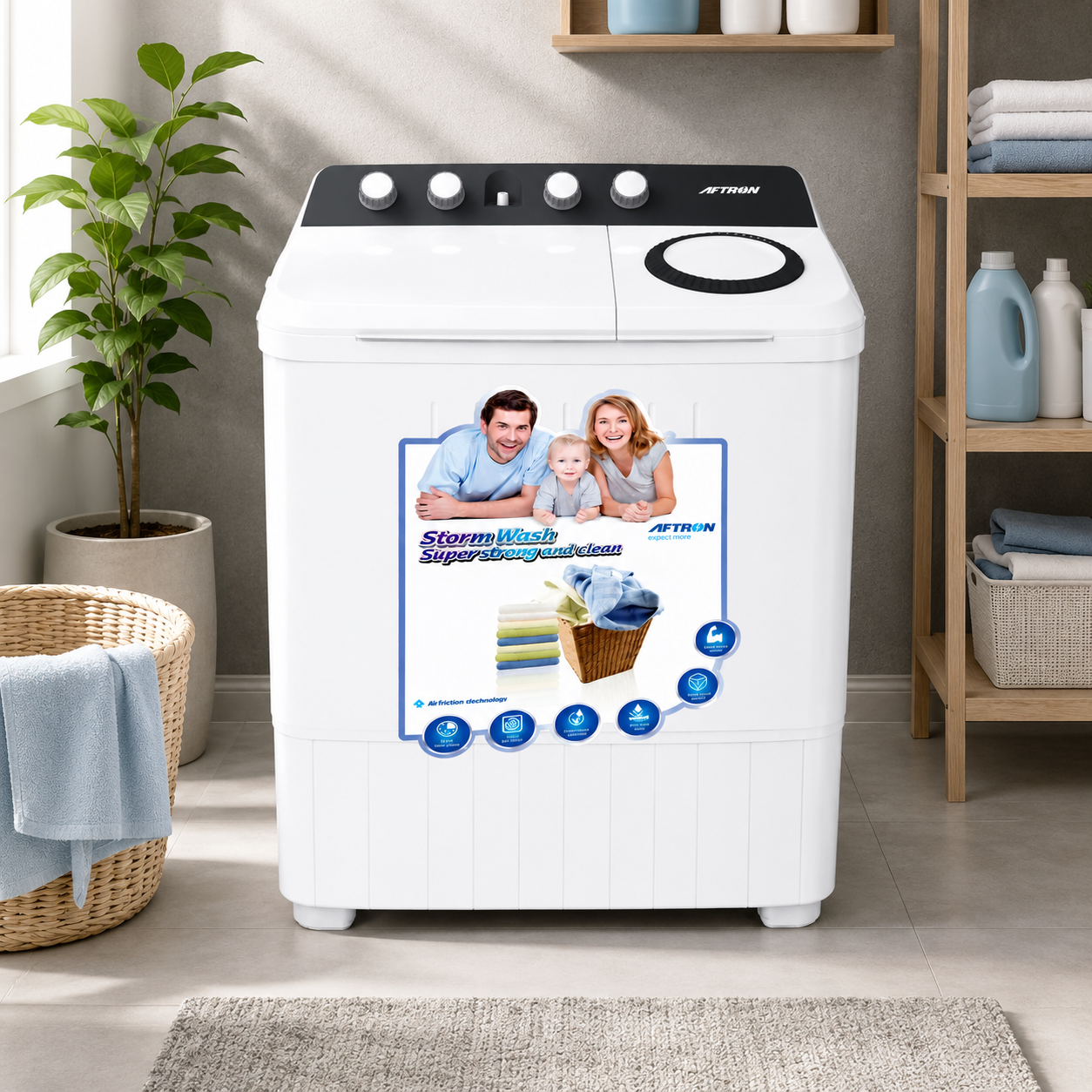 Aftron 10KG Semi Automatic Twin Tub Washing Machine | Heavy Duty Motor | White | AFW10500X