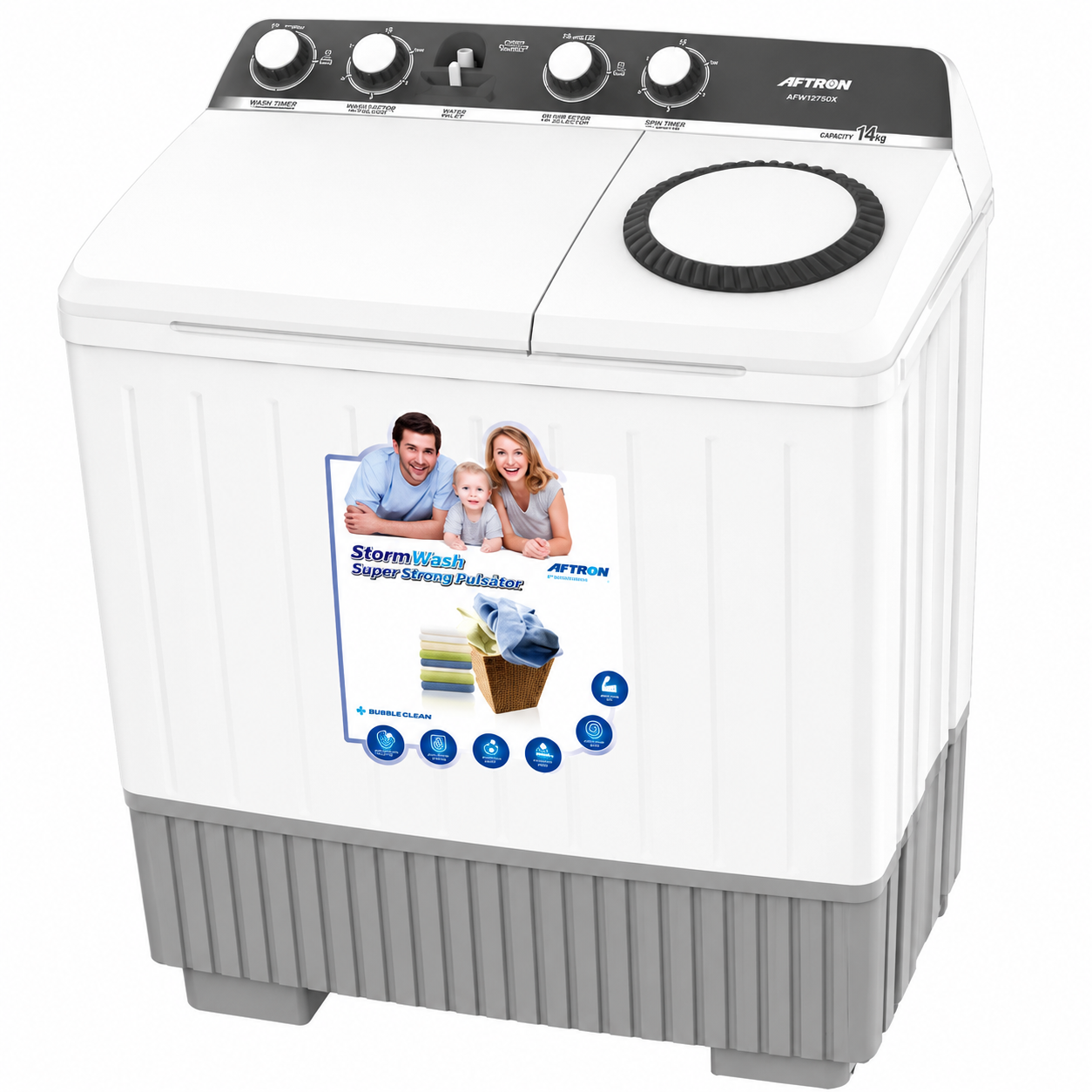 AFTRON 12kg Semi Automatic Twin Tub Washing Machine | Heavy-Duty Copper Motor | AFW12750X