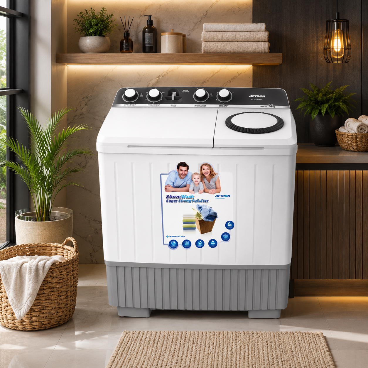 AFTRON 12kg Semi Automatic Twin Tub Washing Machine | Heavy-Duty Copper Motor | AFW12750X