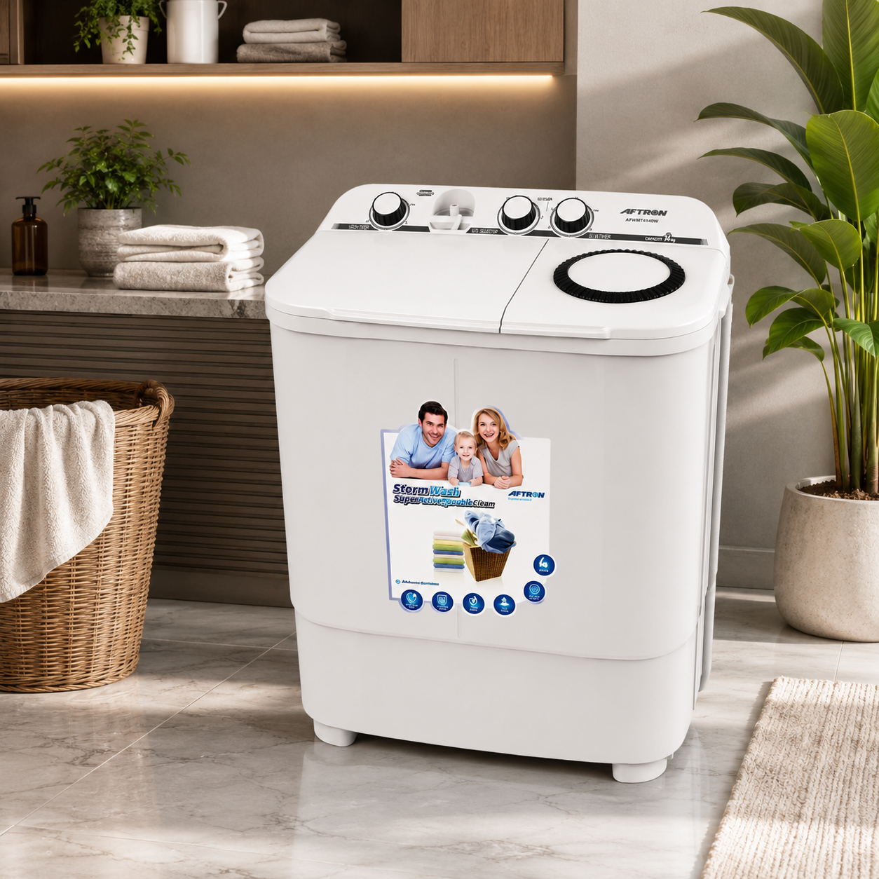 AFTRON 6kg Semi Automatic Twin Tub Washing Machine | Air Dry | Rust Proof Body | AFW66100X