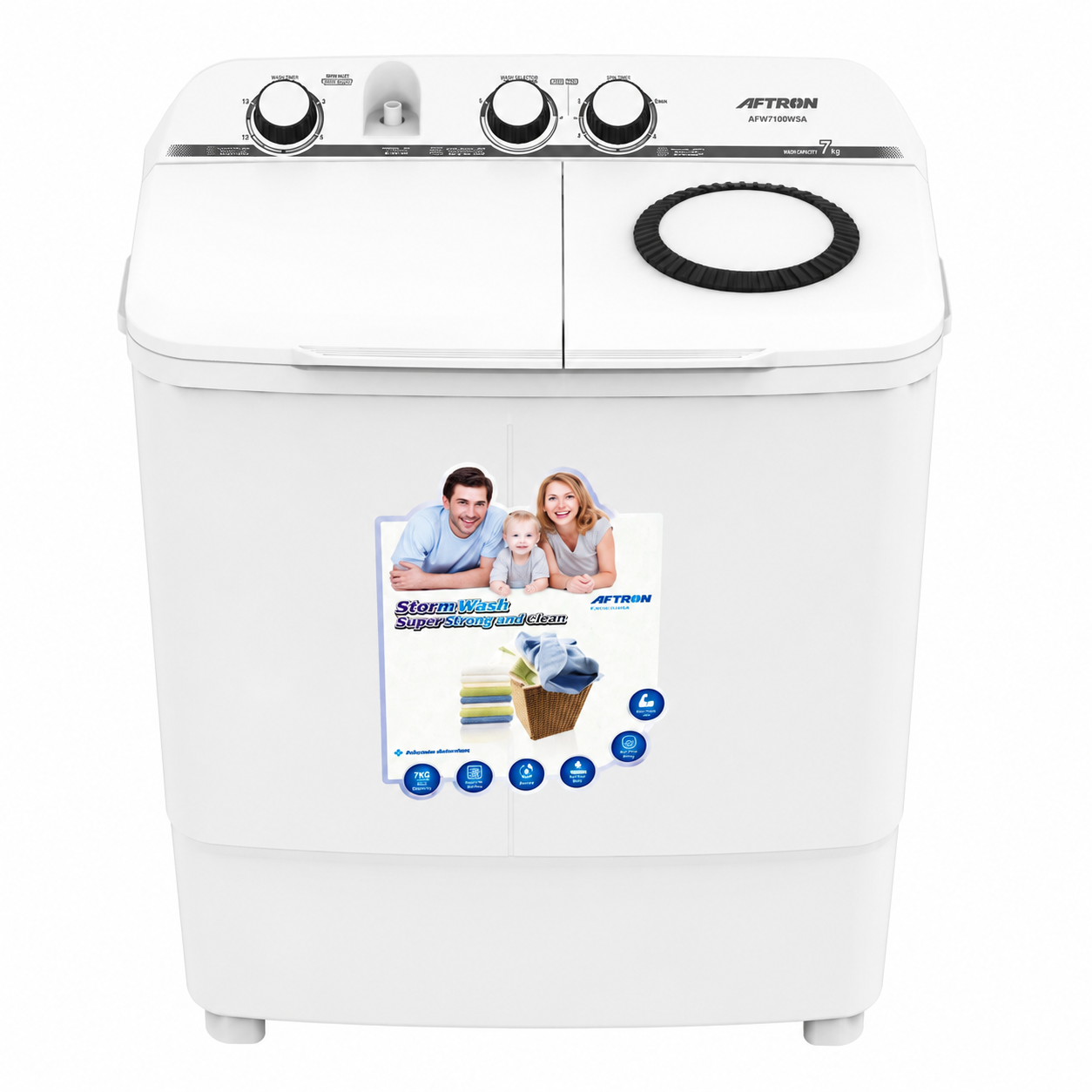 Aftron AFW76100X-AO Twin Tub Washing Machine 7KG | Semi Automatic | White