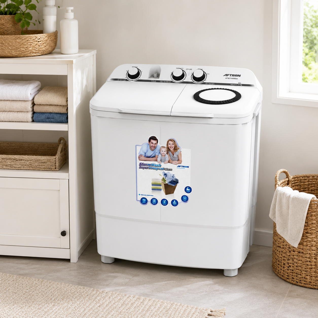 Aftron AFW76100X-AO Twin Tub Washing Machine 7KG | Semi Automatic | White