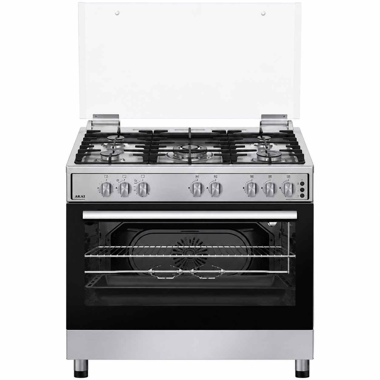 Akai AGC966RFS 90x60cm Gas Cooker with Fan | 5 Burner Full Safety Gas Grill | Silver