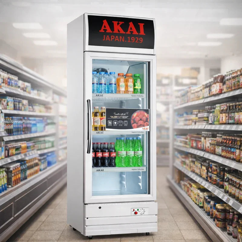 AKAI Showcase Chiller ASC-39Q – Upright Single Door Merchandiser Chiller (320ltr L), LED Lighting, Adjustable Shelves