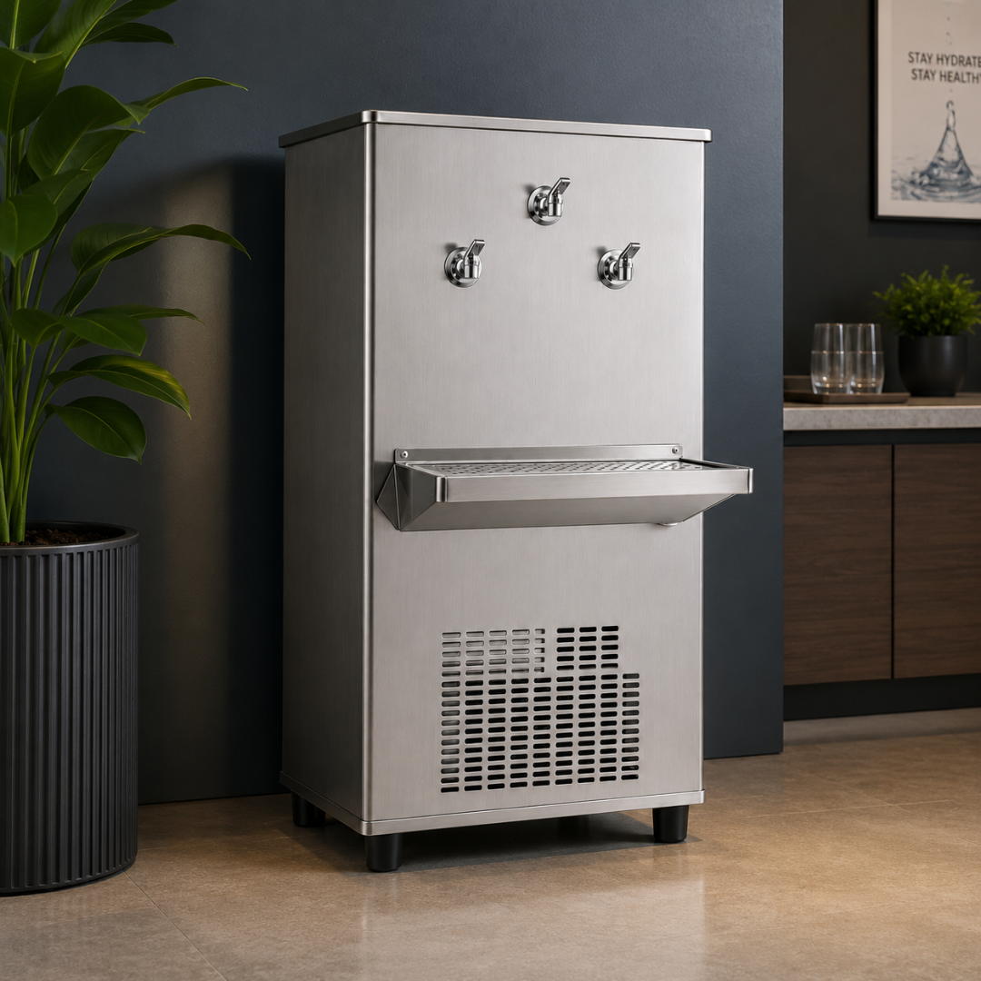 AQUA STAR 25USG T3 (2+1) Commercial Water Cooler | 3 Taps | 34L Storage | Stainless Steel