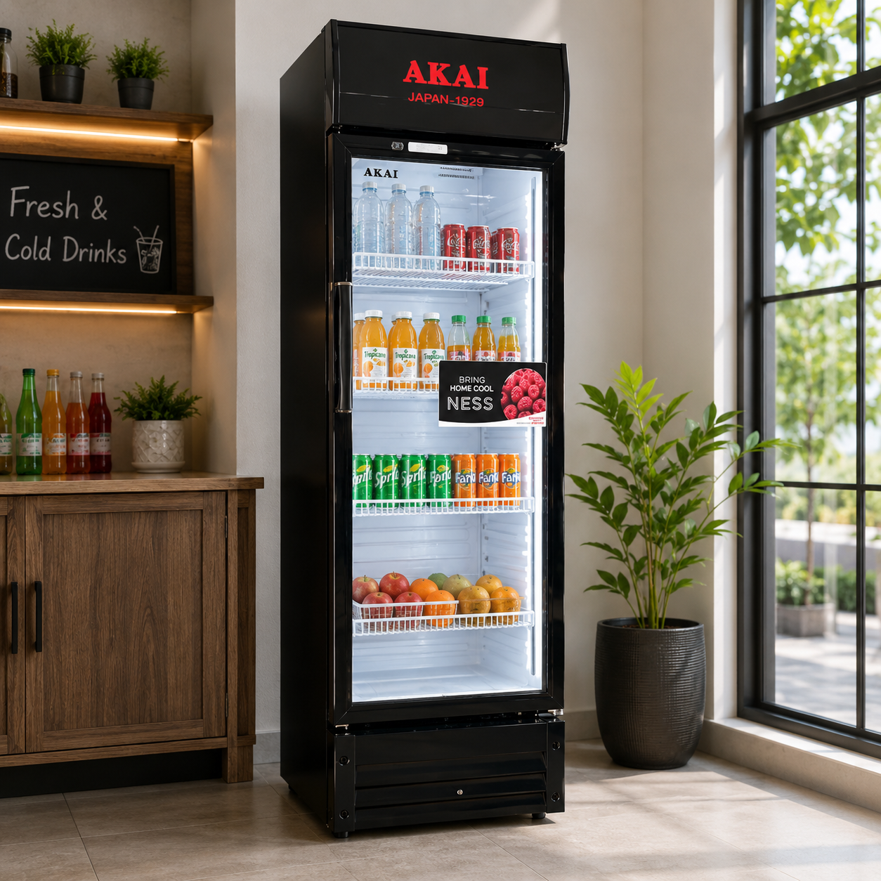 AKAI Showcase Chiller 425L ASC-491K | Single Glass Door | Direct Cooling | Black