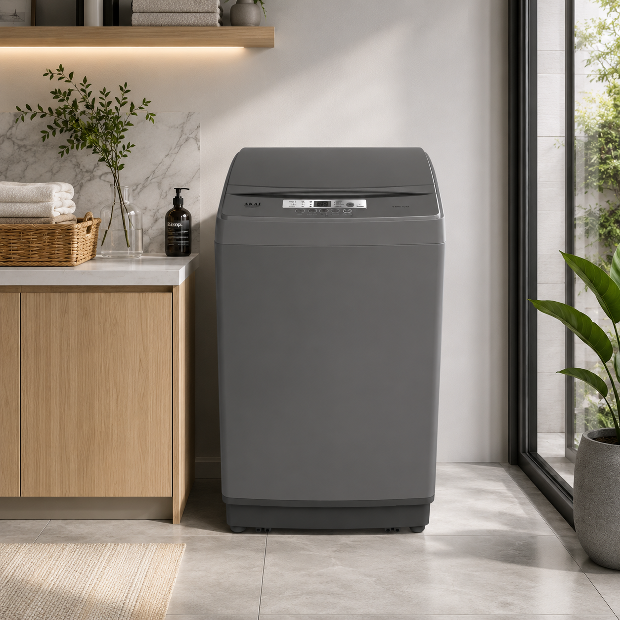 Akai ATL-1100M Top Load Washing Machine 10KG | Silver | LED Display | Child Lock | 8 Wash Programs