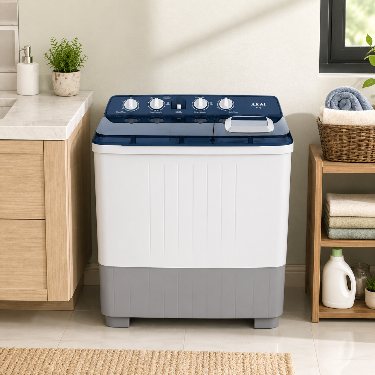 Akai ATT-1156S Top Load Washing Machine 10KG | Semi Automatic | White