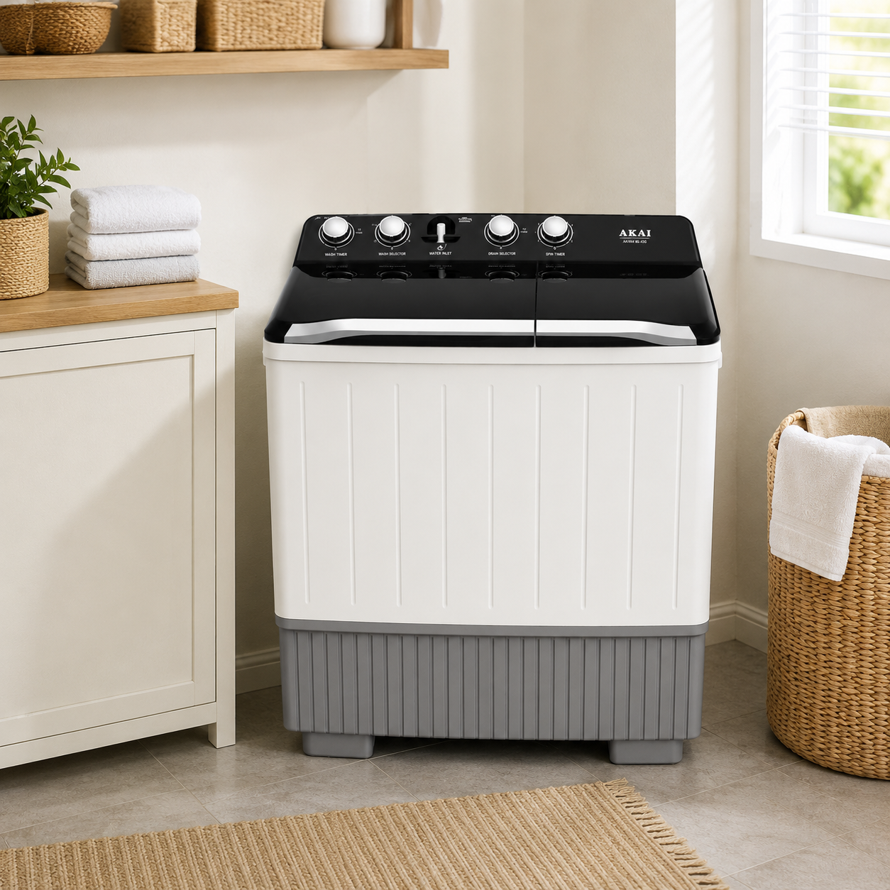 Akai ATT1900N Twin Tub Semi Automatic Washing Machine 18KG | White
