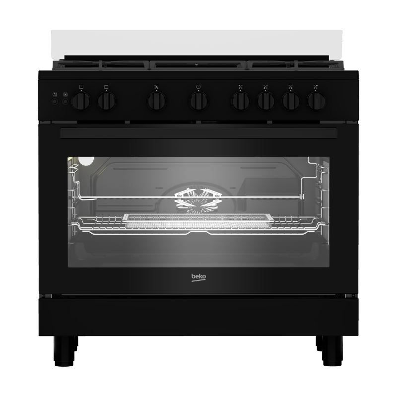 Beko 90x60cm Gas Cooker BGGR11127GBA – 5 Burners, Fan-Assisted Oven, Air Fry, Black