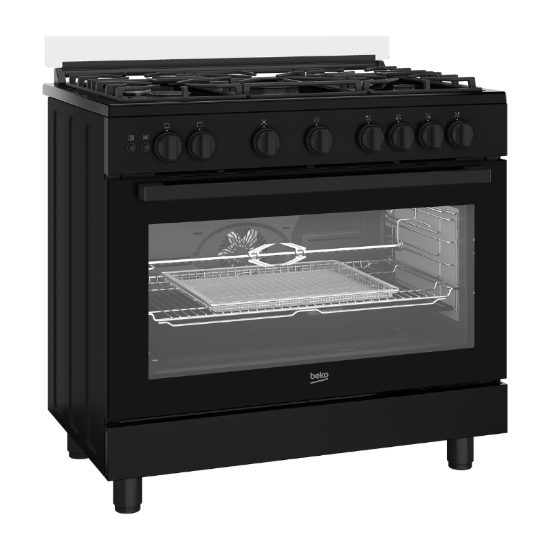 Beko 90x60cm Gas Cooker BGGR11127GBA – 5 Burners, Fan-Assisted Oven, Air Fry, Black