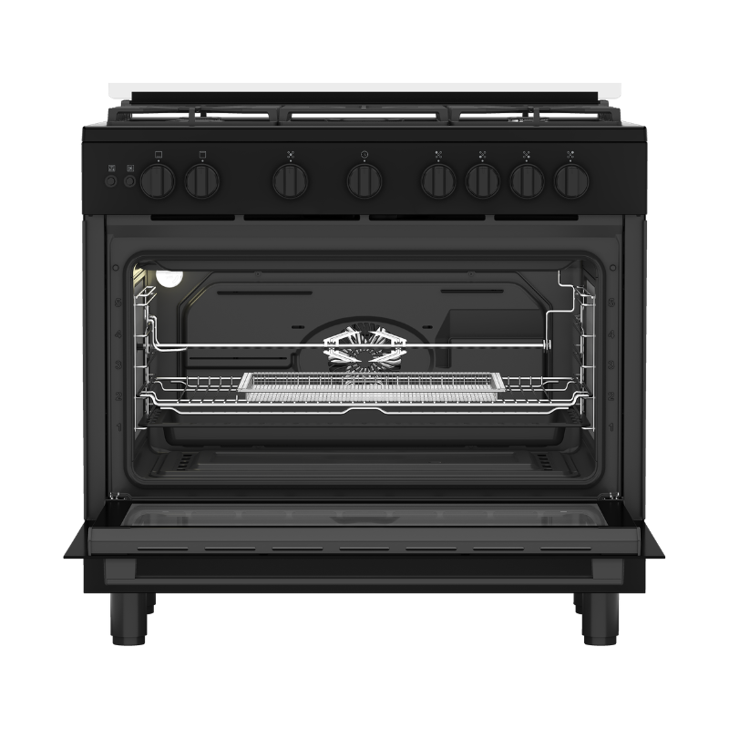 Beko 90x60cm Gas Cooker BGGR11127GBA – 5 Burners, Fan-Assisted Oven, Air Fry, Black