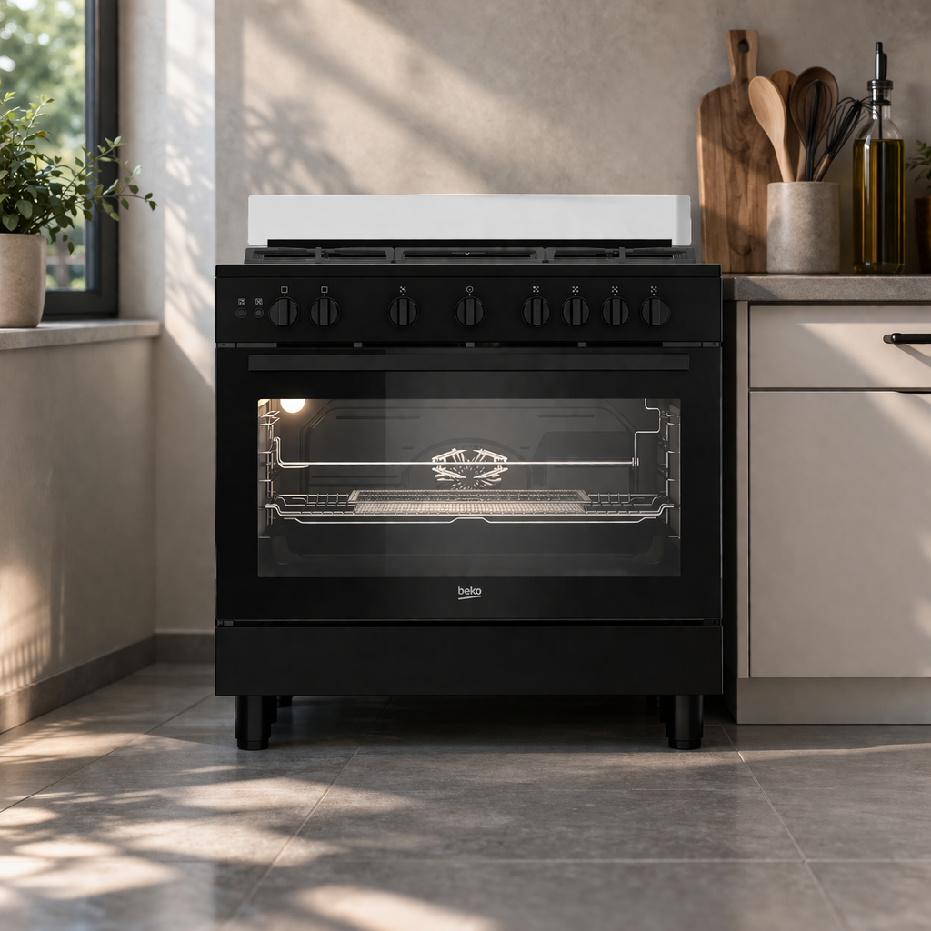 Beko 90x60cm Gas Cooker BGGR11127GBA – 5 Burners, Fan-Assisted Oven, Air Fry, Black