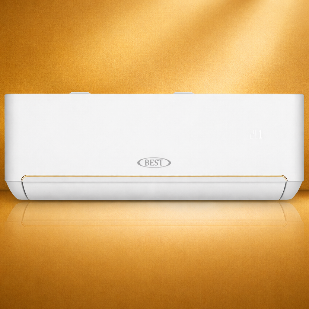 Best Split Air Conditioner BSTS18PRO – 1.5 Ton, 18,300 BTU, Rotary Compressor, 6-in-1 Filter, Gold Fins, Turbo Mode, White