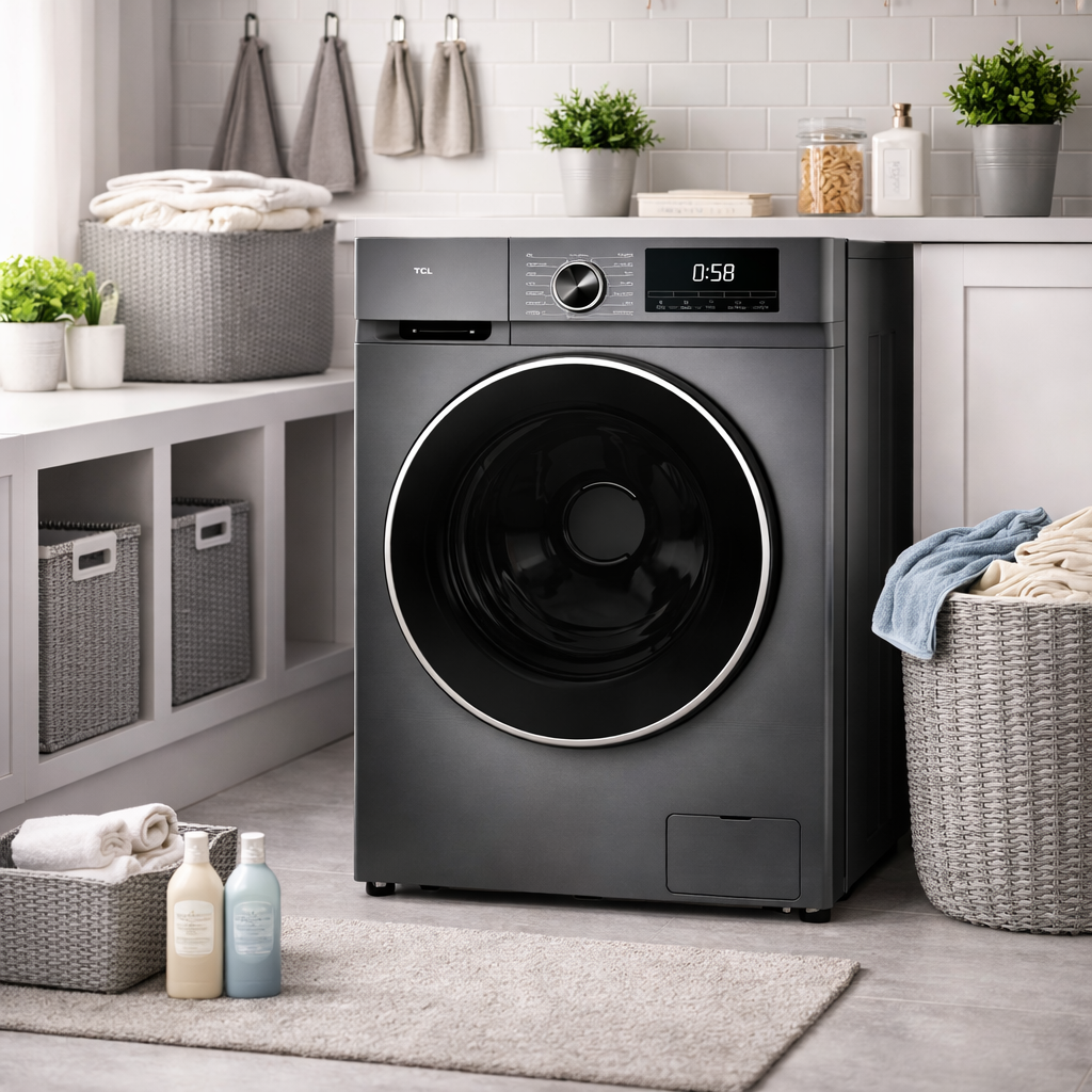 غسالة تي سي ال TCL سعة 8 كجم ذات تحميل أمامي P1108FLG - محرك دفع مباشر، 1200 دورة في الدقيقة، A+++