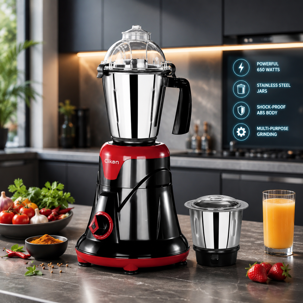 Clikon CK1209 2-in-1 Mixer Grinder 1.5L | 650W Stainless Steel Blender | Made in India