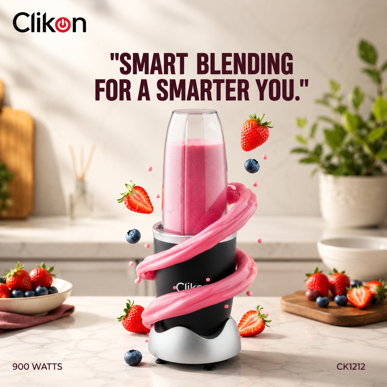 Clikon CK1212 Nutri Whiz Smoothie Maker 900W | 600ml Personal Blender | Stainless Steel Blade
