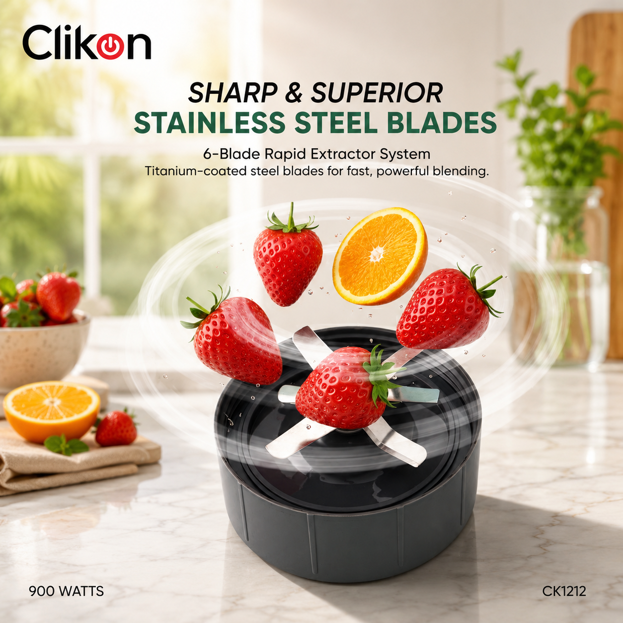 Clikon CK1212 Nutri Whiz Smoothie Maker 900W | 600ml Personal Blender | Stainless Steel Blade