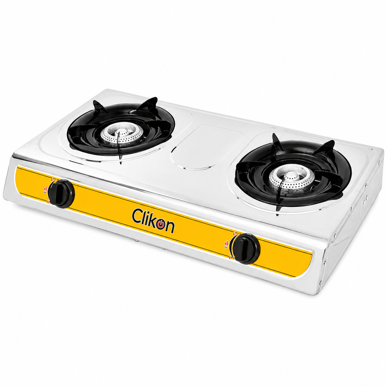 Clikon CK2144 Double Burner Gas Stove | Stainless Steel Body | Auto Piezo Ignition | 2 Burners