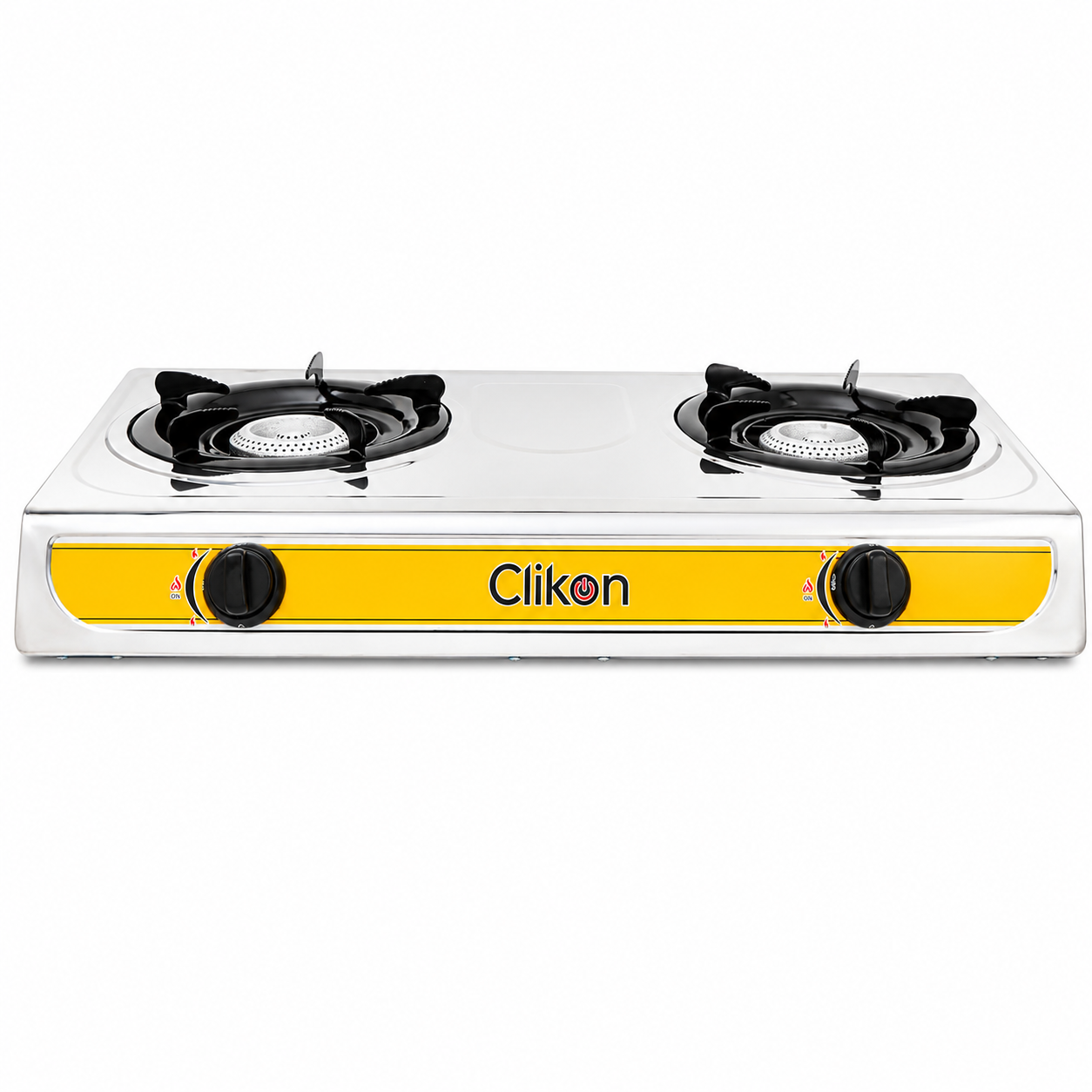 Clikon CK2144 Double Burner Gas Stove | Stainless Steel Body | Auto Piezo Ignition | 2 Burners
