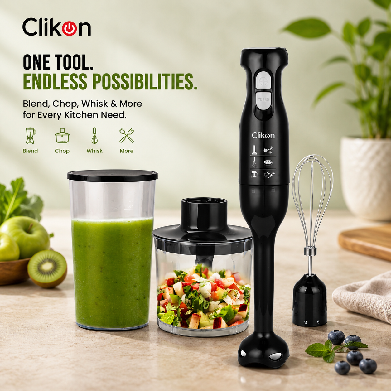 Clikon CK2667 Multifunctional Hand Blender Set 250W | 1.5L Chopper | Turbo Mode Blender