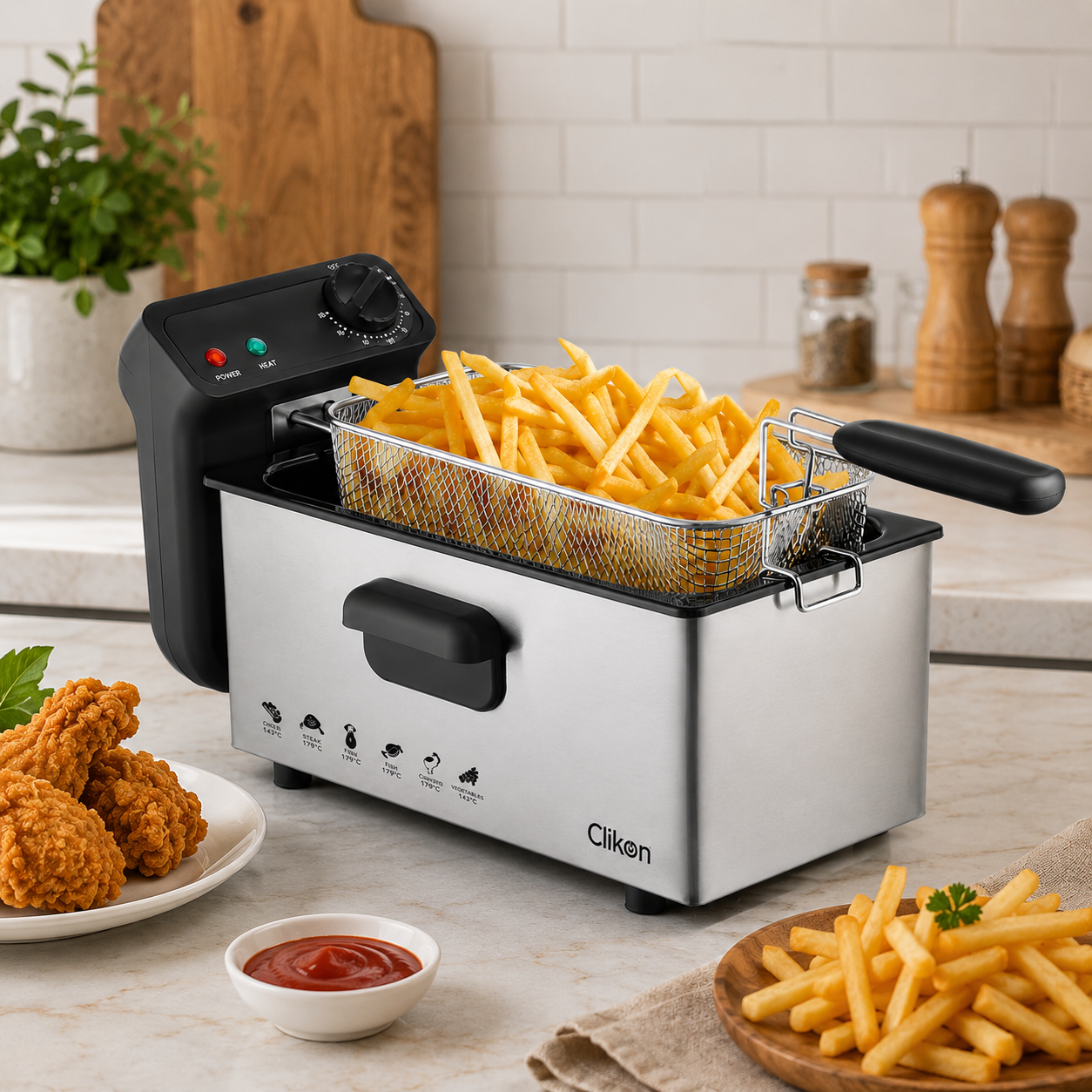 Clikon CK358 Deep Fryer 3L | Stainless Steel Body | Adjustable Temperature Control | 2000W