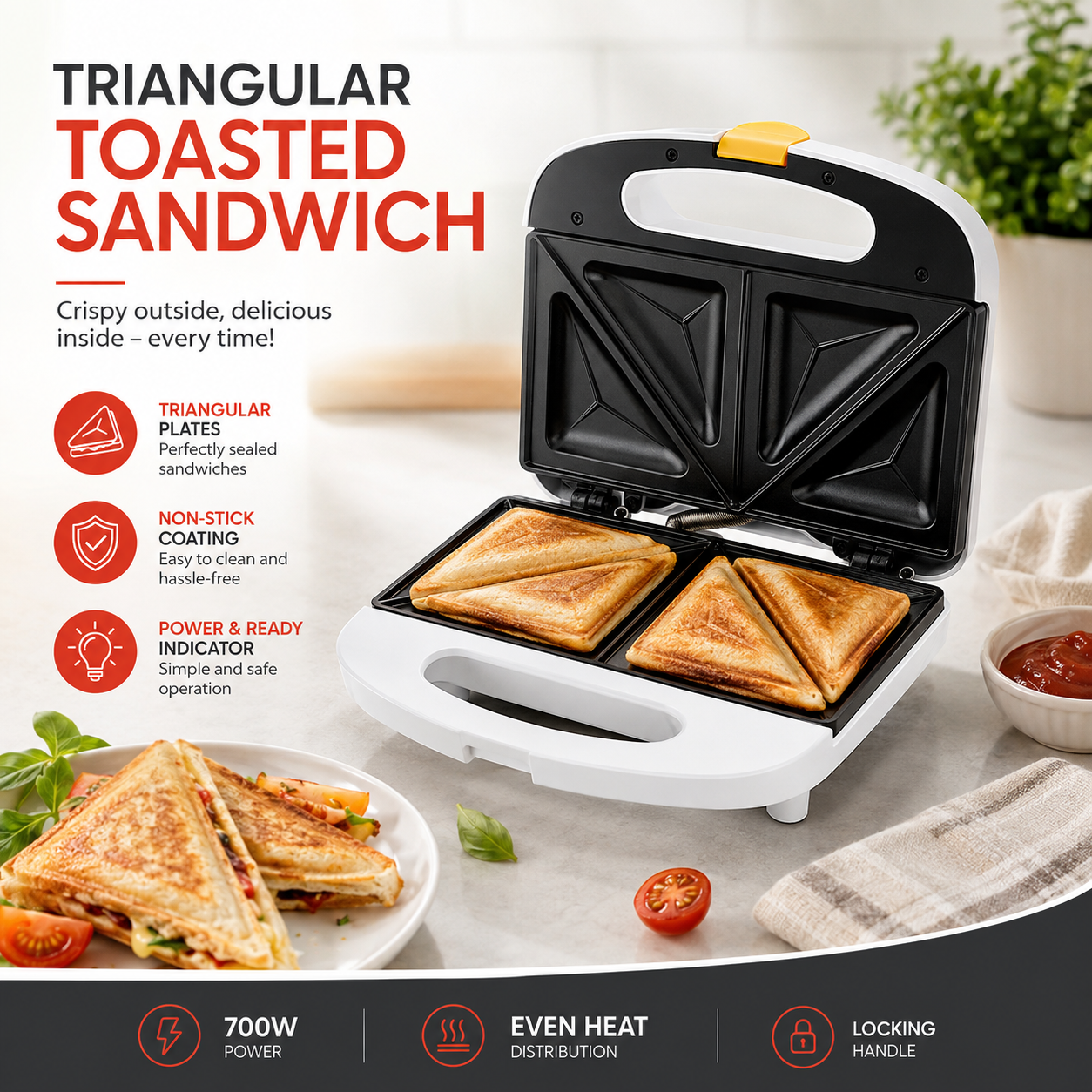 Moulinex Sandwich Maker SM154042 | 700W | Non-Stick