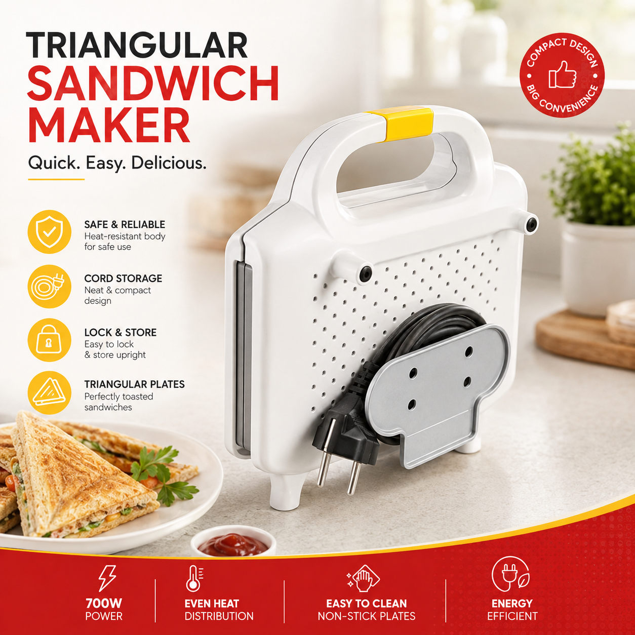 Moulinex Sandwich Maker SM154042 | 700W | Non-Stick