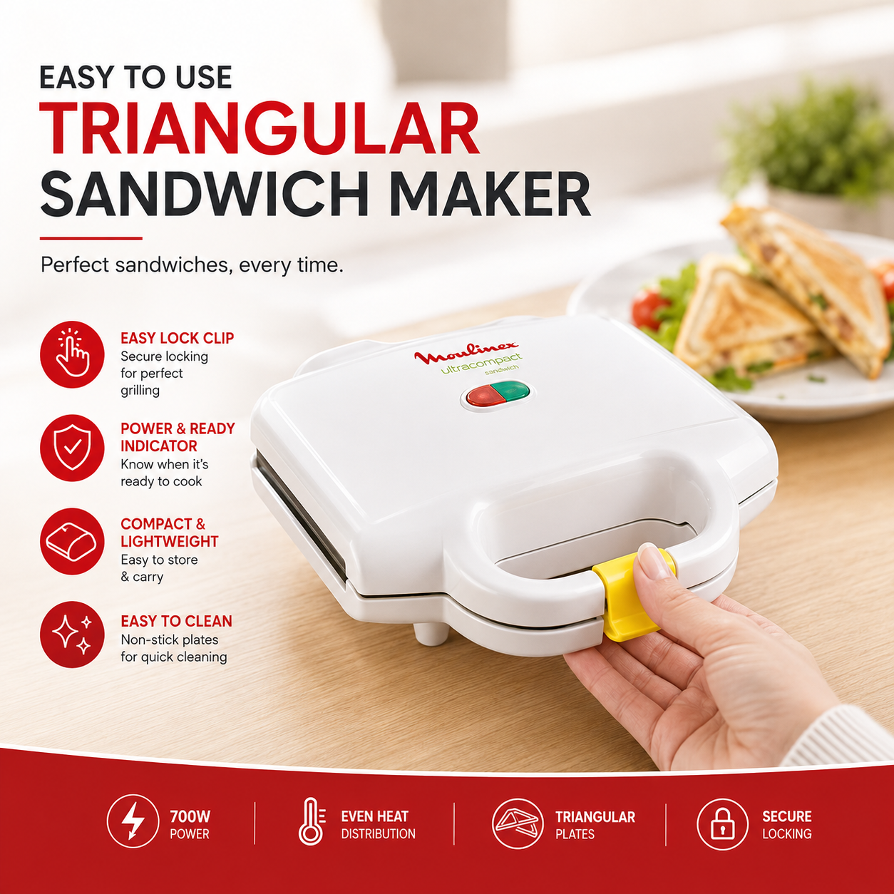 Moulinex Sandwich Maker SM154042 | 700W | Non-Stick