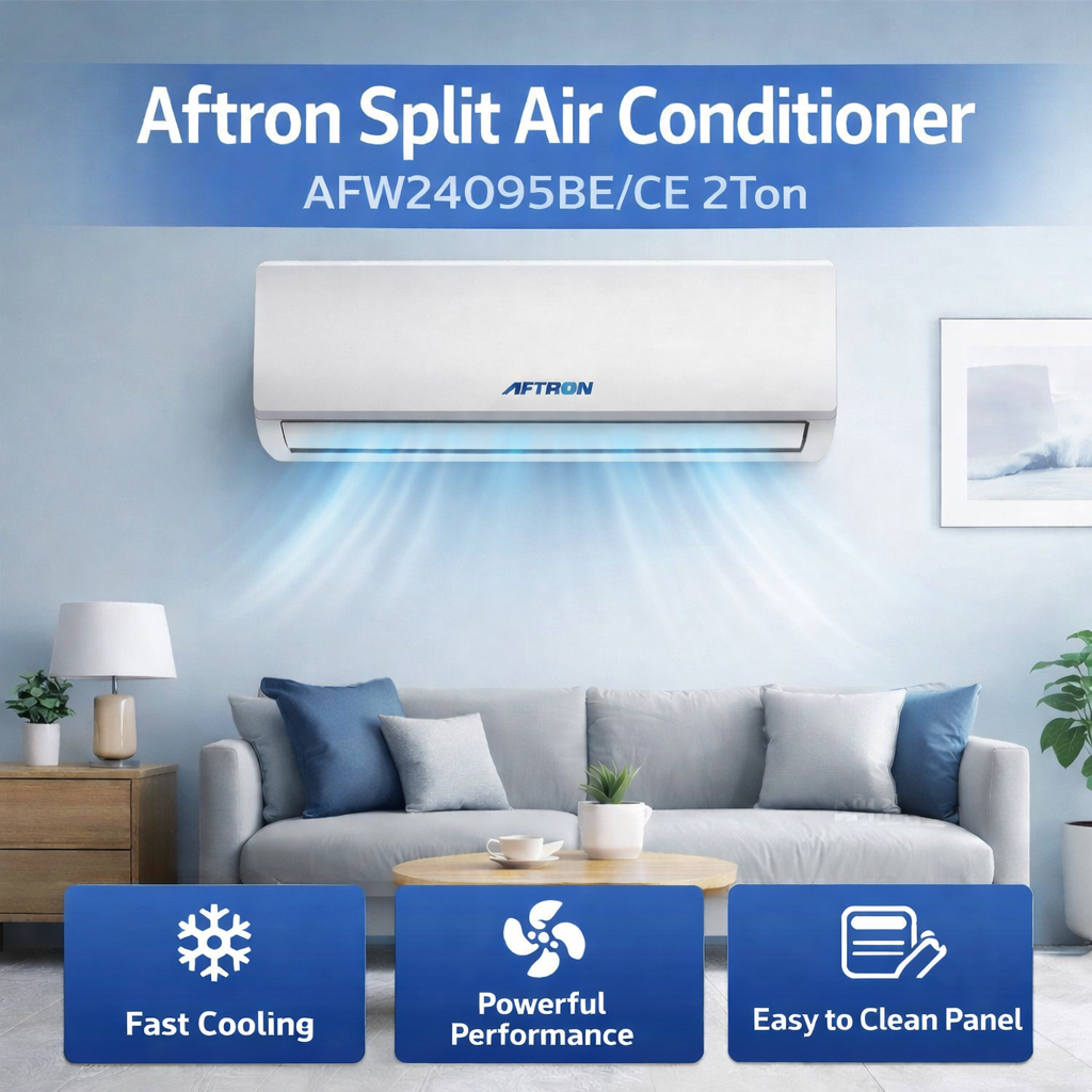 Aftron Split Air Conditioner 2 Ton AFW24095BE/CE – Rotary Compressor, R410A, Gold Fin