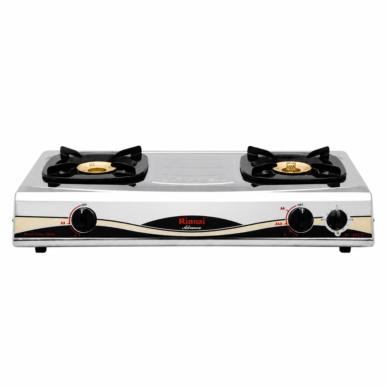 RINNAI RI-522AT 2 Burner Table Top Gas Cooker | Brass Burners | Stainless Steel Body