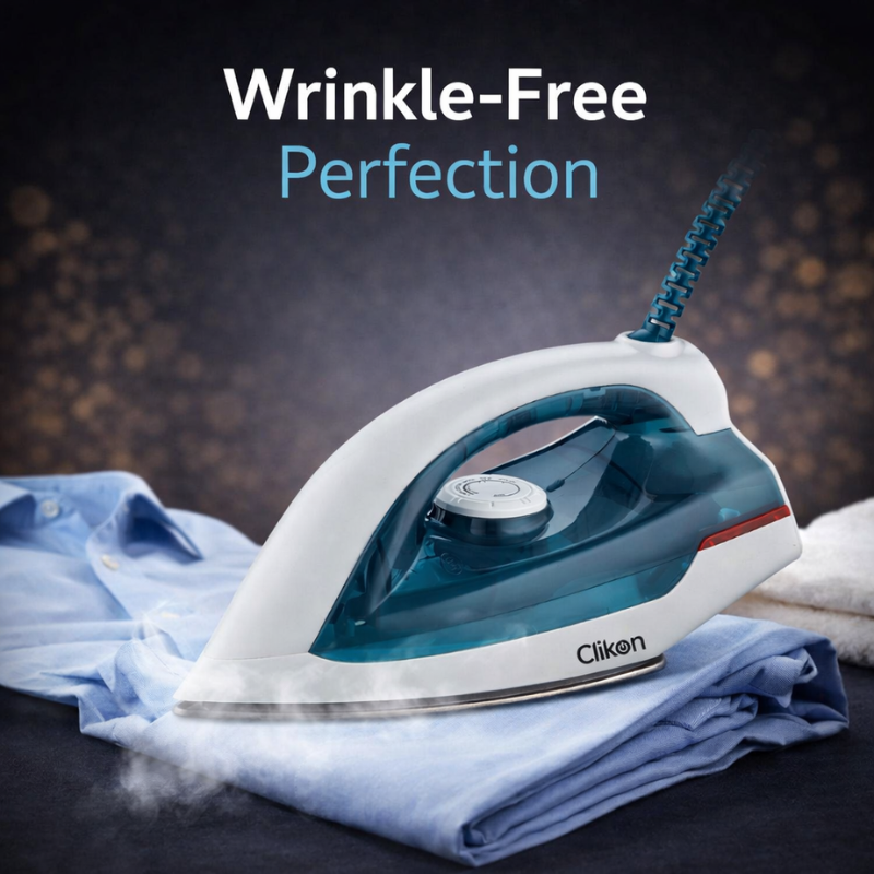 Clikon Dry Iron CK4133 – Teflon Soleplate | 1100–1300W | Adjustable Thermostat | Auto Cut-Off