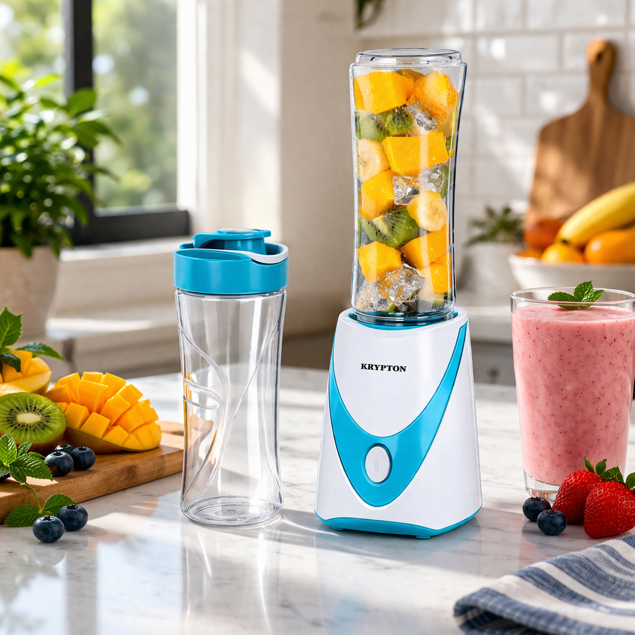 Krypton Personal Blender KNB6568 | 600ml Smoothie Maker | 2 Bottles | Portable Fitness Blender