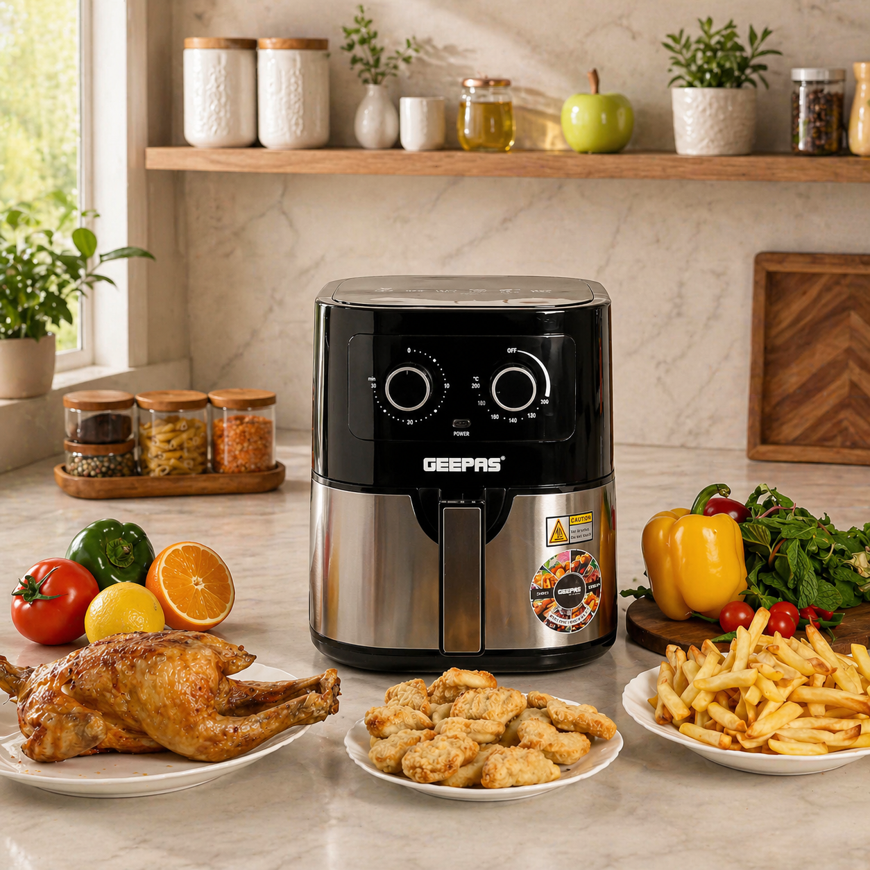 Geepas Air Fryer 4.5L 1600W GAF37541 | Oil-Free Cooking | 30 Min Timer | Adjustable Temp