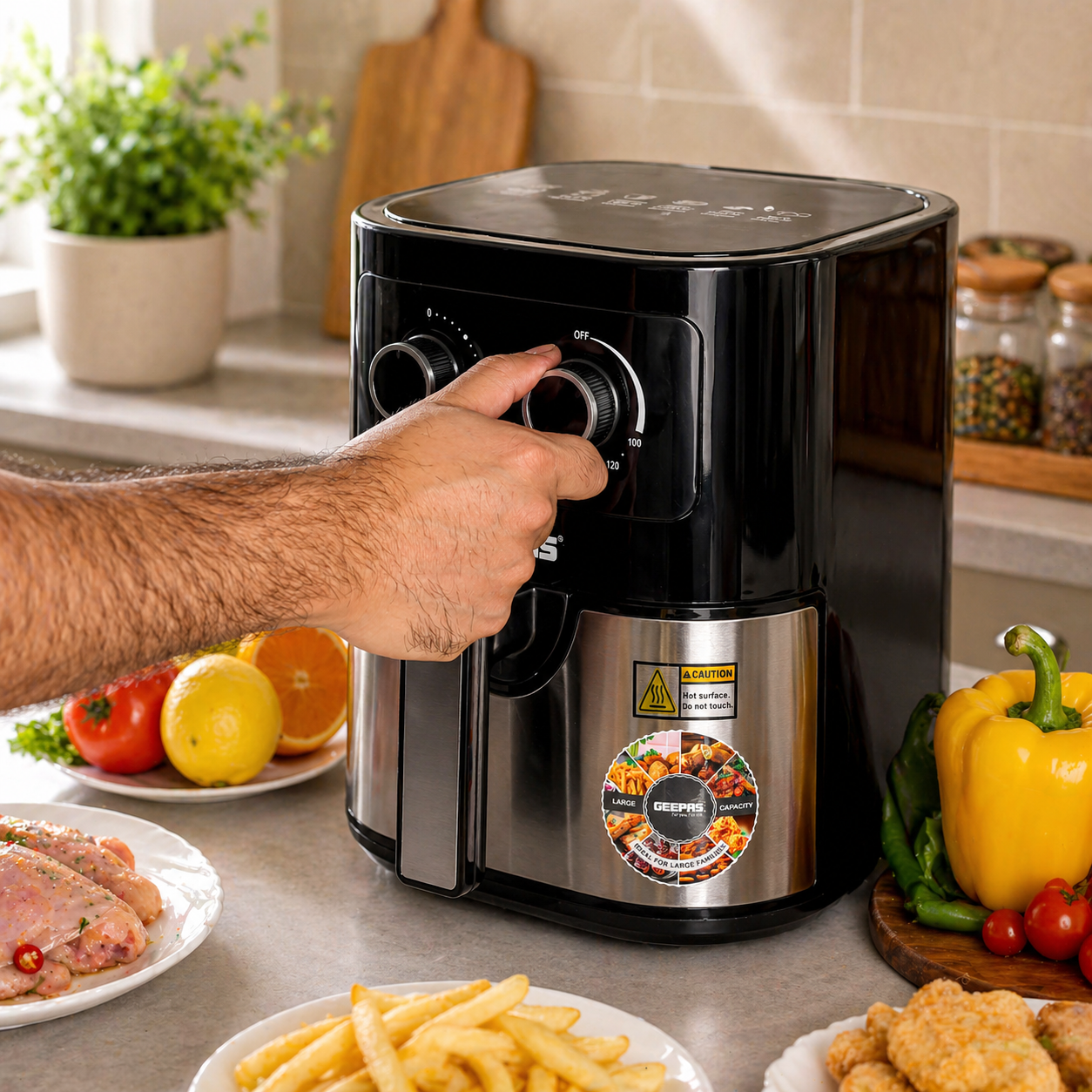 Geepas Air Fryer 4.5L 1600W GAF37541 | Oil-Free Cooking | 30 Min Timer | Adjustable Temp