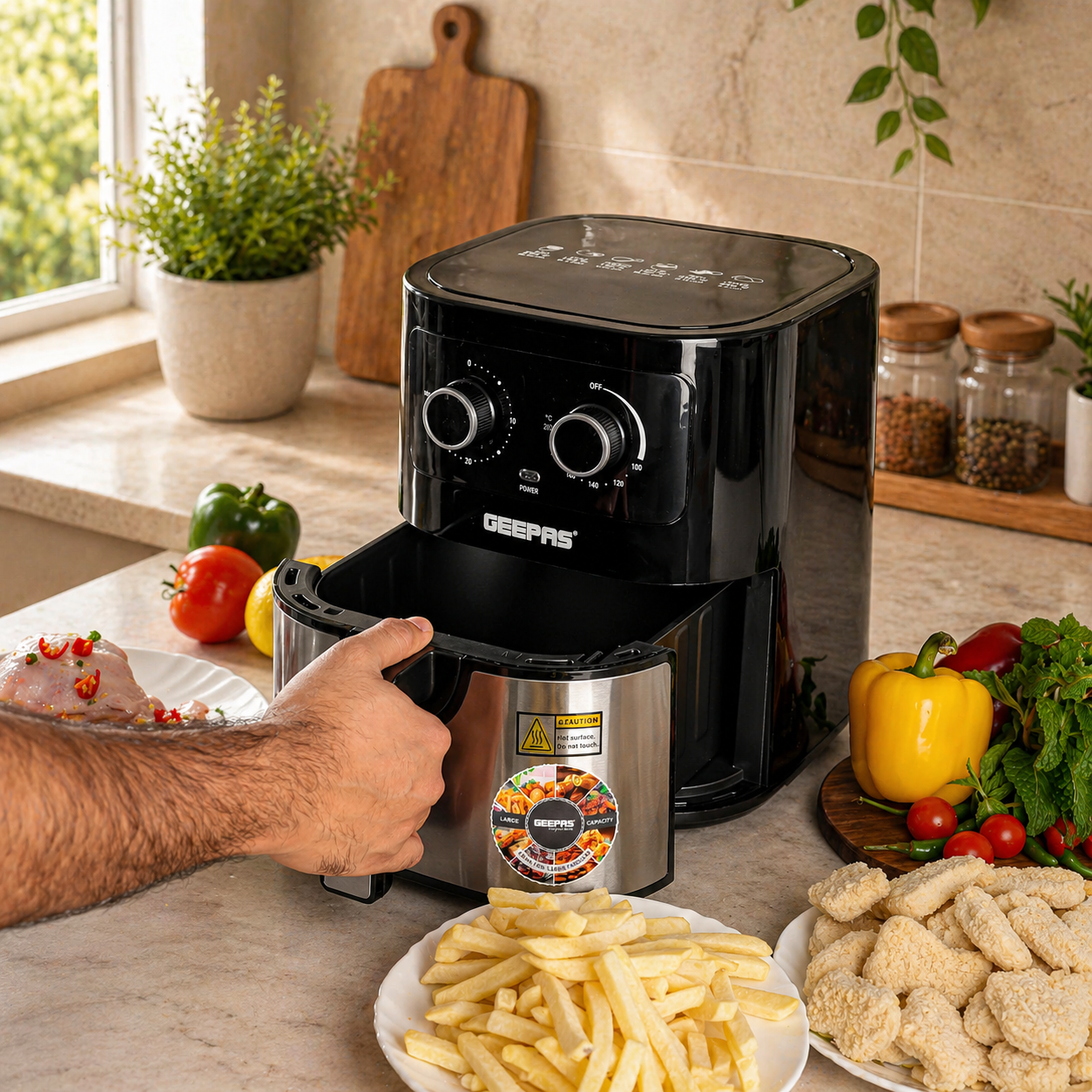 Geepas Air Fryer 4.5L 1600W GAF37541 | Oil-Free Cooking | 30 Min Timer | Adjustable Temp