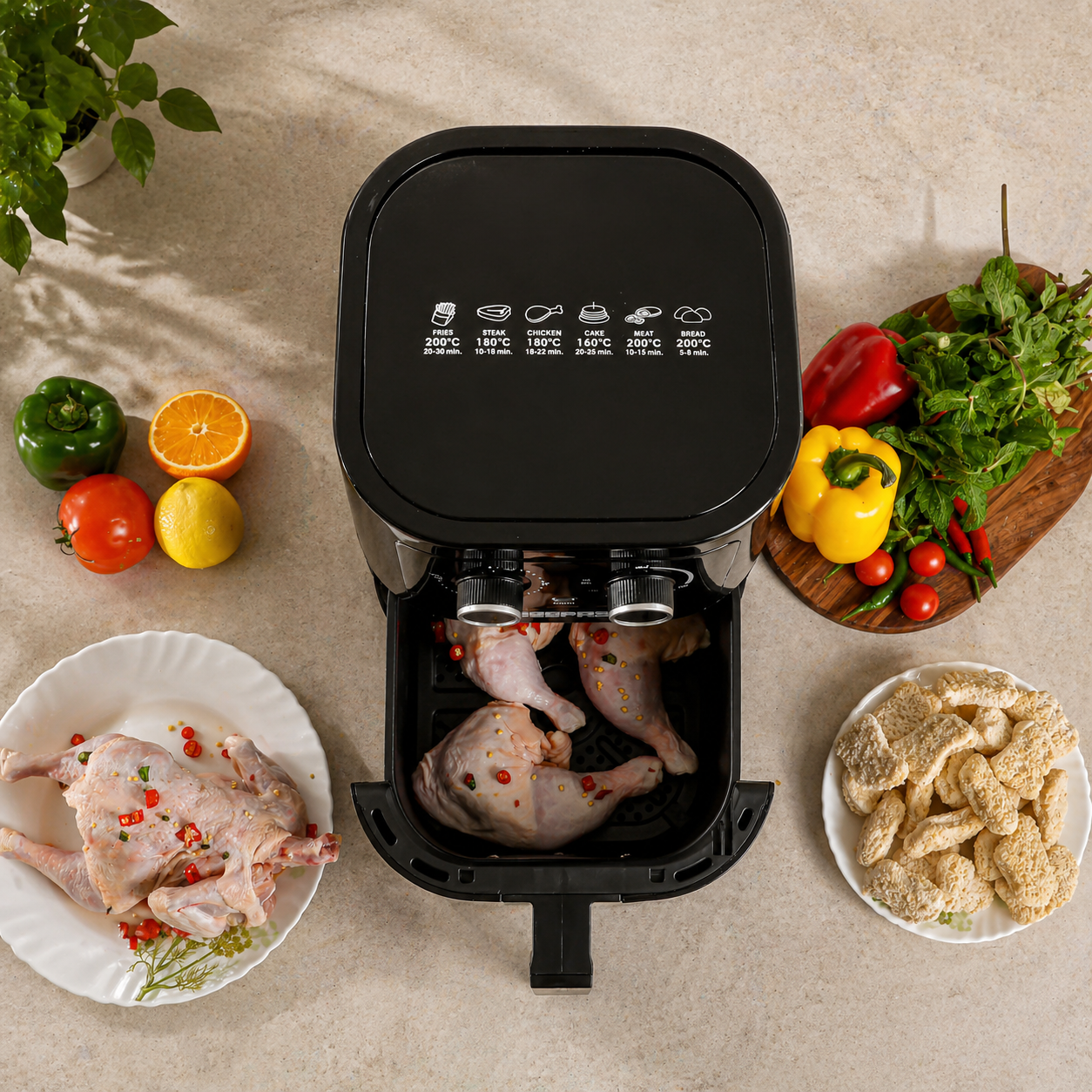 Geepas Air Fryer 4.5L 1600W GAF37541 | Oil-Free Cooking | 30 Min Timer | Adjustable Temp