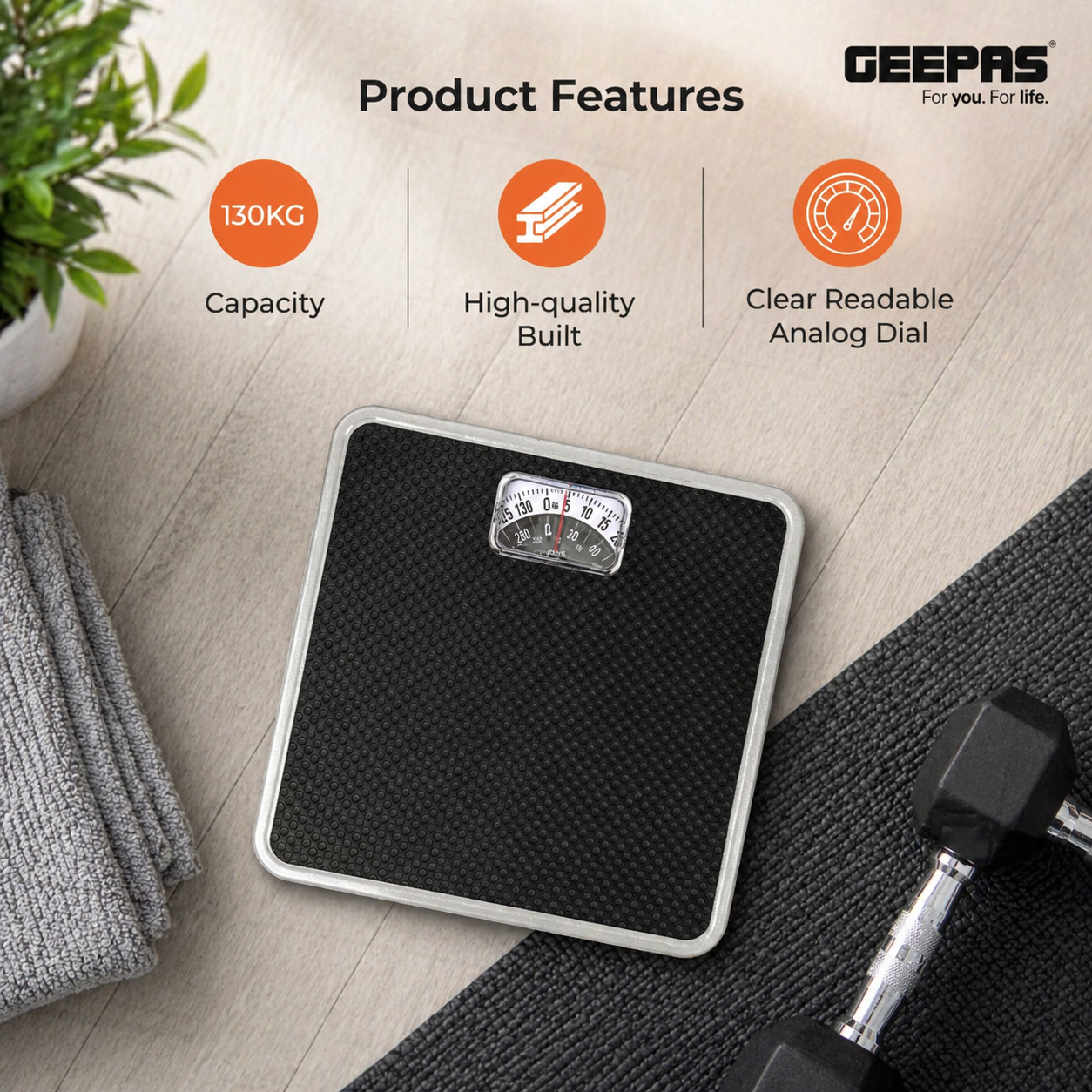 Geepas Mechanical Health Scale GBS4169N | 130kg Capacity | Analog Dial | Durable Metal Body