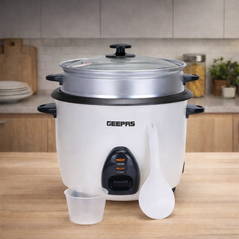 طباخة أرز جيباس الأوتوماتيكية سعة 2.2 لتر GRC4326 - تطبخ وتبخّر وتحافظ على دفء الطعام مع وعاء غير لاصق 