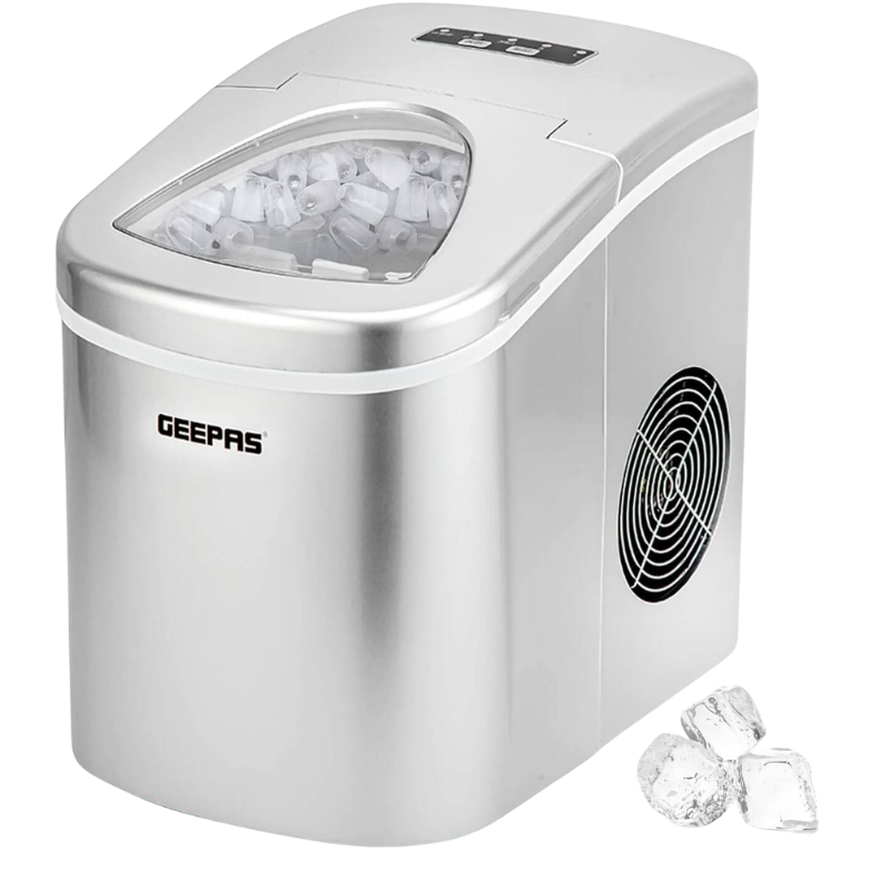 Geepas GIM63015UK Portable Automatic Ice Maker – 12Kg/24Hrs, 2 Ice Cube Sizes, Silent Operation, Auto Shut-Off