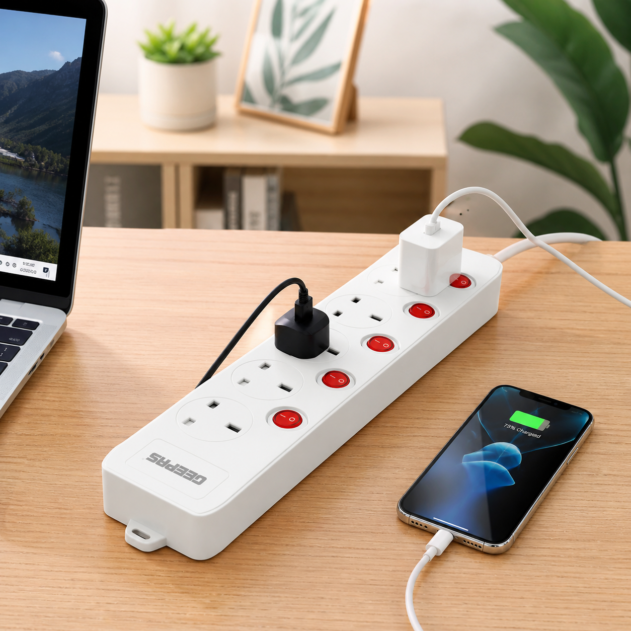 Geepas Multiple Cord Extension Set GES58062 | 5 Sockets | 3M Cable | 13A Power Strip with Switches