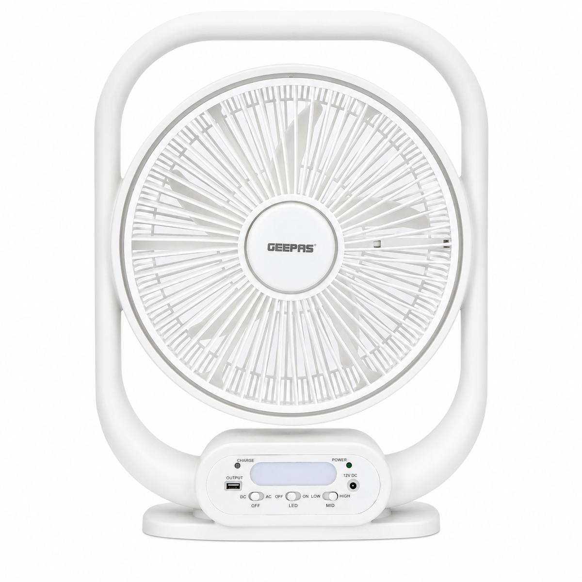 Geepas GF21189 12-Inch Rechargeable Table Fan | USB & Solar