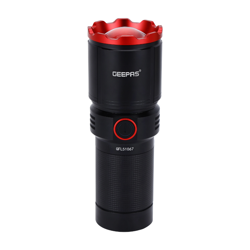 Geepas Rechargeable LED Flashlight GFL51067 | 25W High Power | Waterproof | Power Bank Function